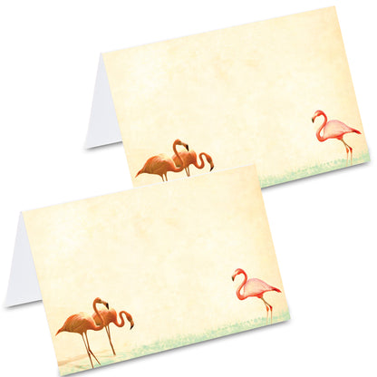 tischkarte "flamingos", flamingos auf vorder- und rückseite