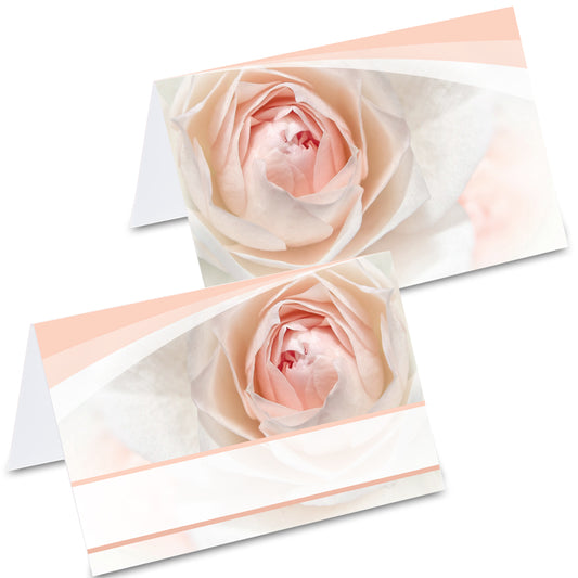 tischkarte "rose", rosafarbenerosenblüte auf vorder- und rückseite