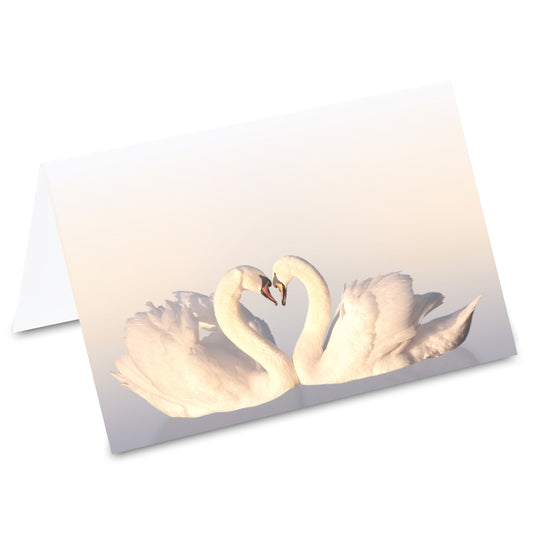 tischkarte "schwan liebe", zwei innige schwäne auf vorderseite.