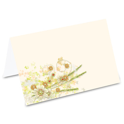tischkarte "floral", blumenstrauß, beige blumige optik auf vorderseite.