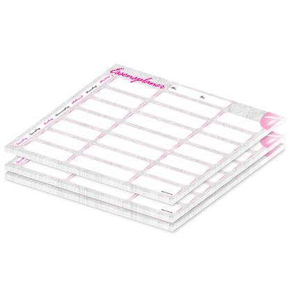 essensplaner marmor, a4, grau,weiß, rosa optik mit zeilen von montag bis sonntag, 3er set