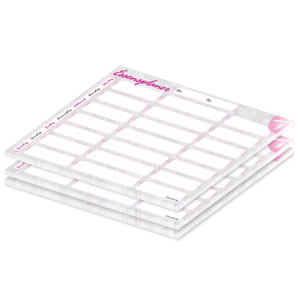 essensplaner marmor, a4, grau,weiß, rosa optik mit zeilen von montag bis sonntag, 3er set