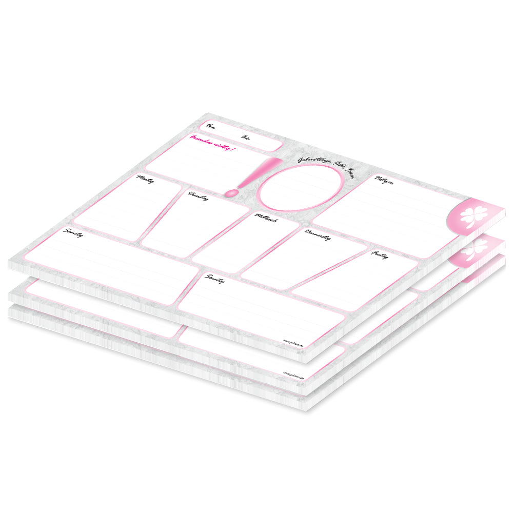 wochenplaner marmor a4, querformat, rosa-graue optik mit weiß abgesetzten notizfeldern, 3er set