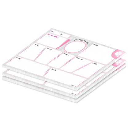 wochenplaner marmor a4, querformat, rosa-graue optik mit weiß abgesetzten notizfeldern, 3er set