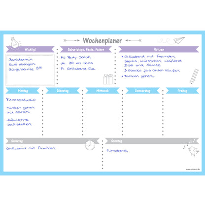 wochenplaner allerlei a4, querformat, ausfüllbeispiel