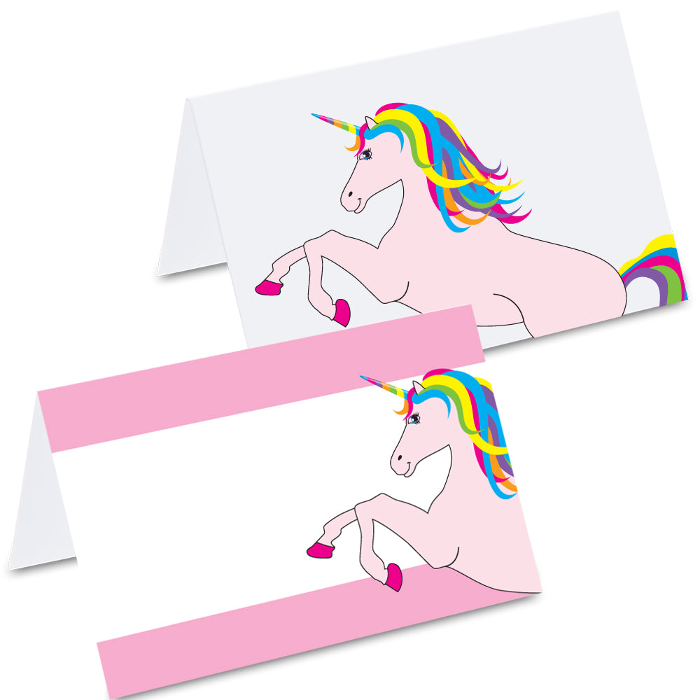 tischkarte "einhorn rosa",rosafarbene einhorn auf vorder- und rückseite