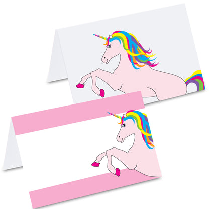 tischkarte "einhorn rosa",rosafarbene einhorn auf vorder- und rückseite