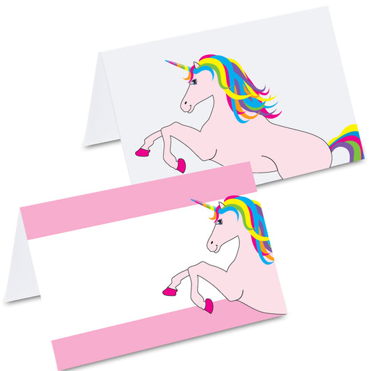 tischkarte "einhorn rosa",rosafarbene einhorn auf vorder- und rückseite