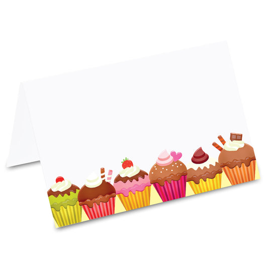 tischkarte "süße verführung", cupcakes im comicstil auf vorderseite