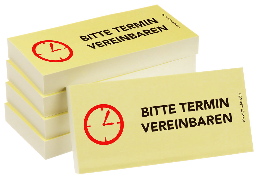 haftnotiz schmal, aufdruck "bitte termin vereinbaren", gelbe optik, 5er set