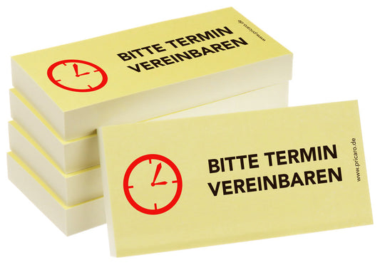 haftnotiz schmal, aufdruck "bitte termin vereinbaren", gelbe optik, 5er set