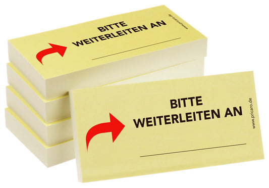 haftnotiz schmal, aufdruck "bitte weiterleiten an", gelbe optik, 5er set
