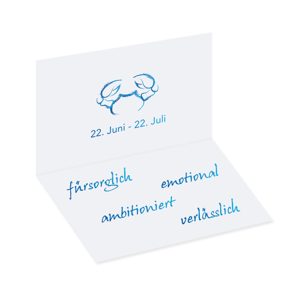 tischkarte sternzeichen krebs, innenansicht zeigt geburtszeitraum und charaktereigenschaften