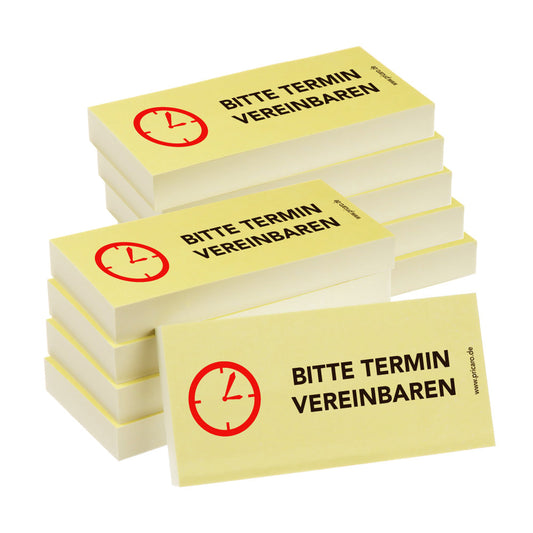haftnotiz schmal, aufdruck "bitte termin vereinbaren", gelbe optik, 10er set