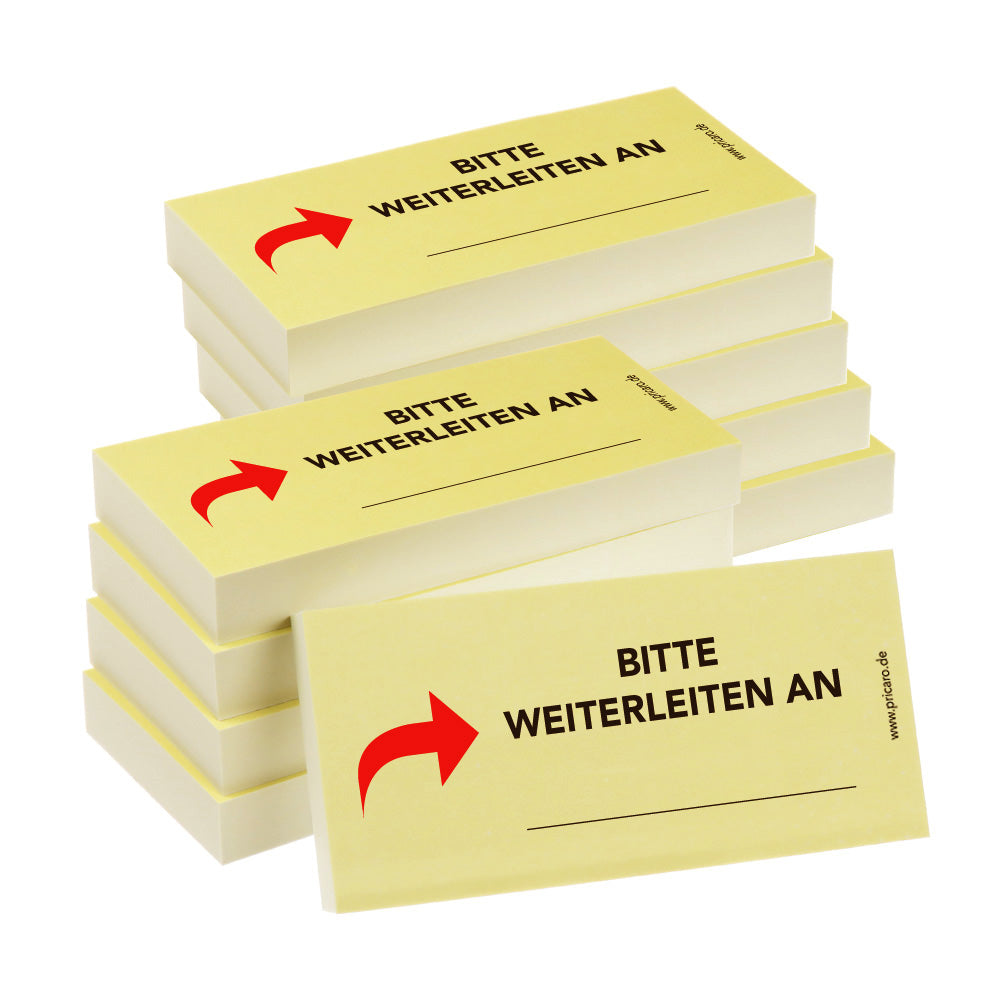 haftnotiz schmal, aufdruck "bitte weiterleiten an", gelbe optik, 10er set