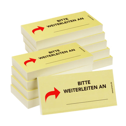 haftnotiz schmal, aufdruck "bitte weiterleiten an", gelbe optik, 10er set