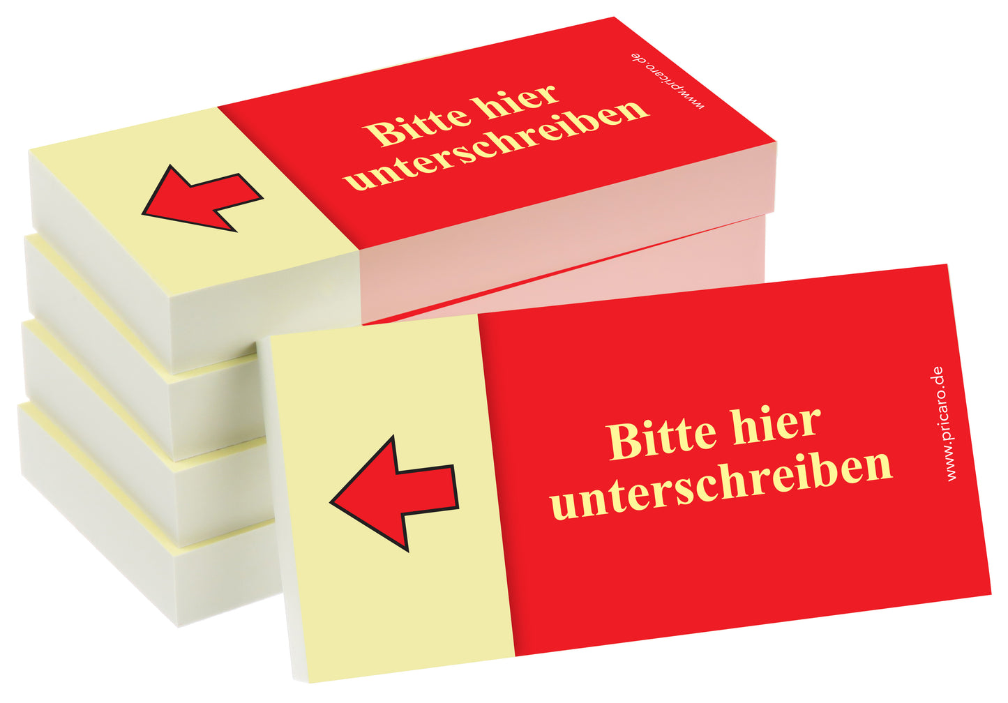haftnotiz schmal, gelb-rot, bitte hier unterschreiben pfeil links, 5er set