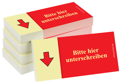 haftnotiz schmal, gelb-rot, bitte hier unterschreiben pfeil unten, 5er set