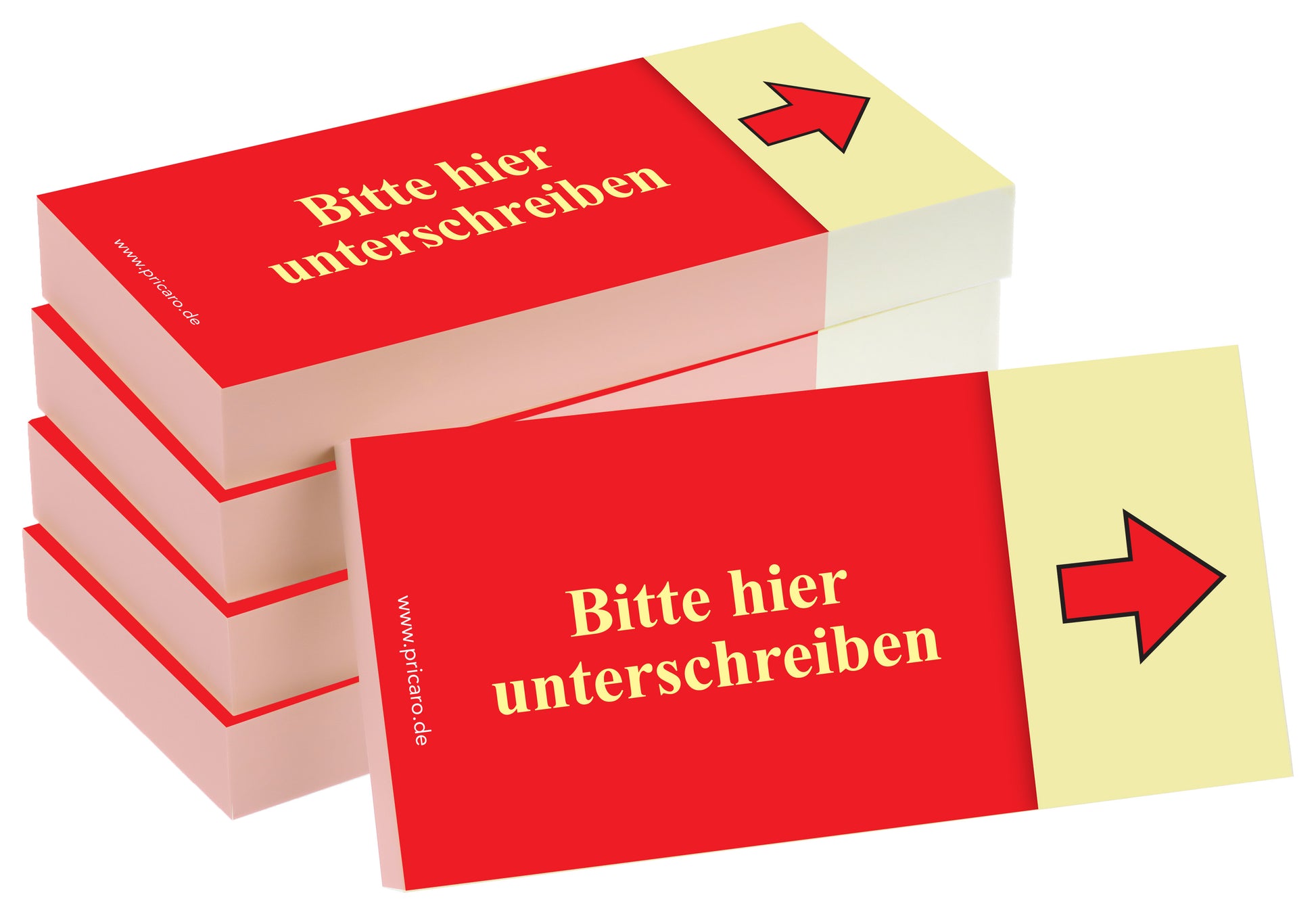 haftnotiz schmal, gelb-rot, bitte hier unterschreiben pfeil rechts, 5er set