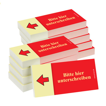 haftnotiz schmal, gelb-rot, bitte hier unterschreiben pfeil links, 10er set