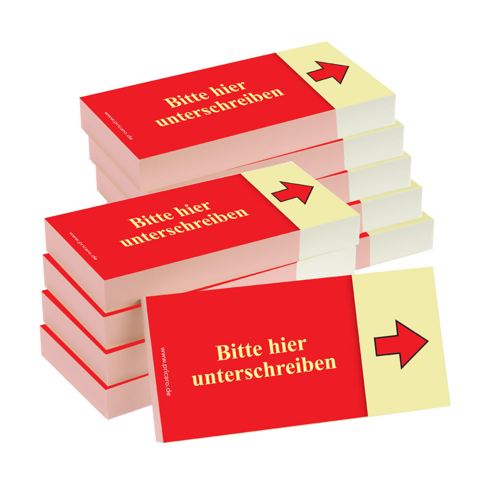haftnotiz schmal, gelb-rot, bitte hier unterschreiben pfeil rechts, 10er set