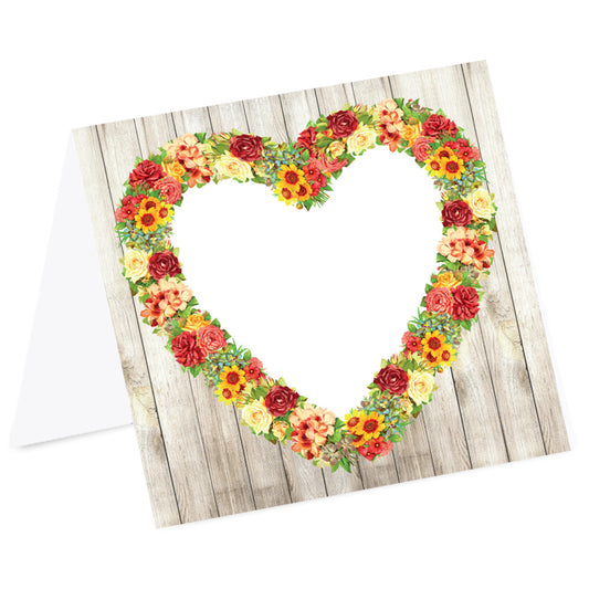 tischkarte floral vintage mit blumenherz auf vorderseite