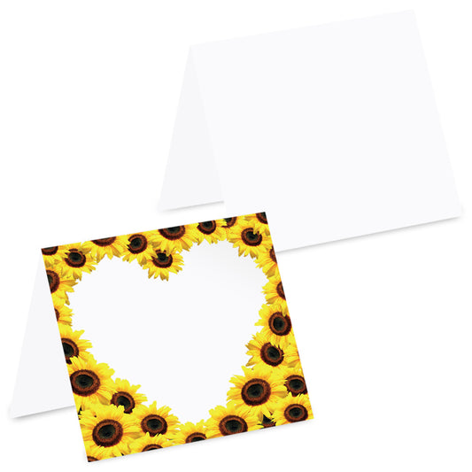 tischkarte sonnenblumenherz, vorder- und rückseite