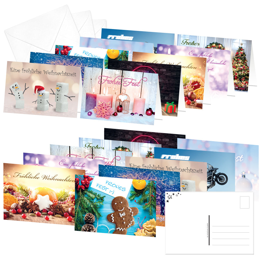 weihnachtskarten mit briefumschlägen und postkarten, motiv 1, je 10 verschiedene motive