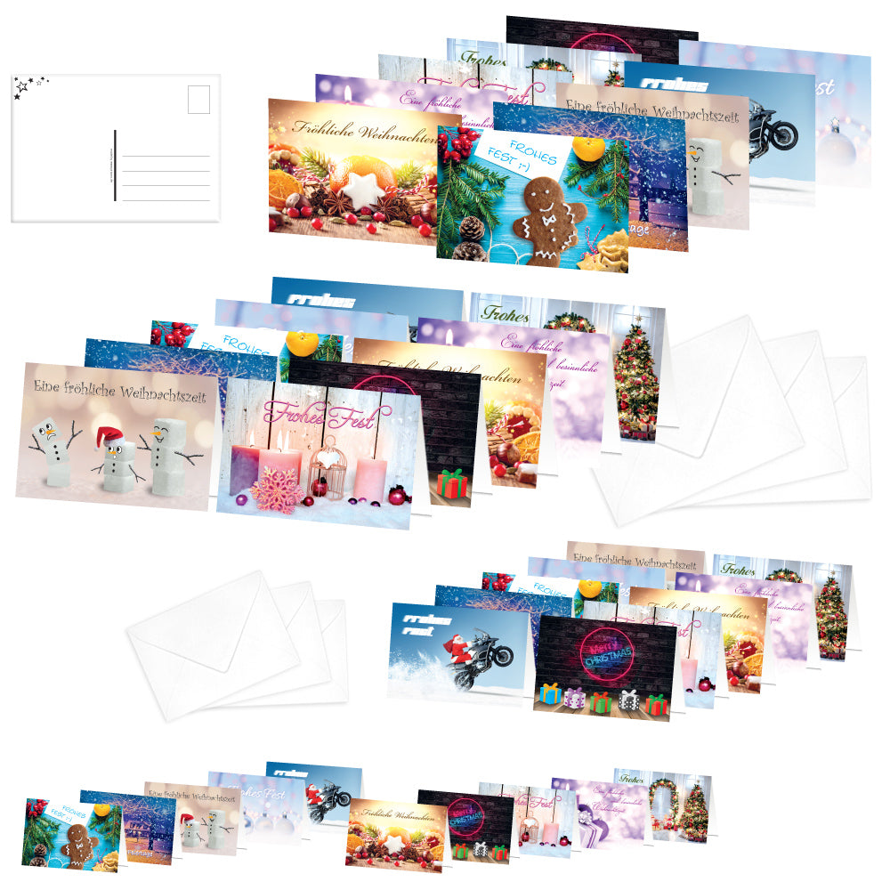weihnachtskarten mit briefumschlägen in verschiedenen größen und postkarten, verschiedene motive