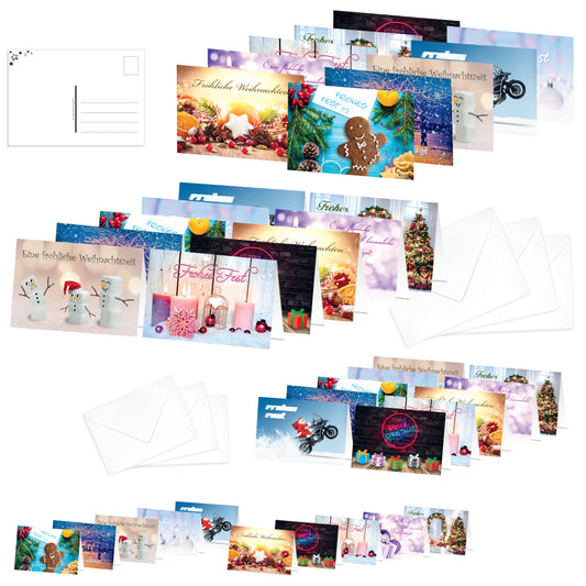 weihnachtskarten mit briefumschlägen in verschiedenen größen und postkarten, verschiedene motive