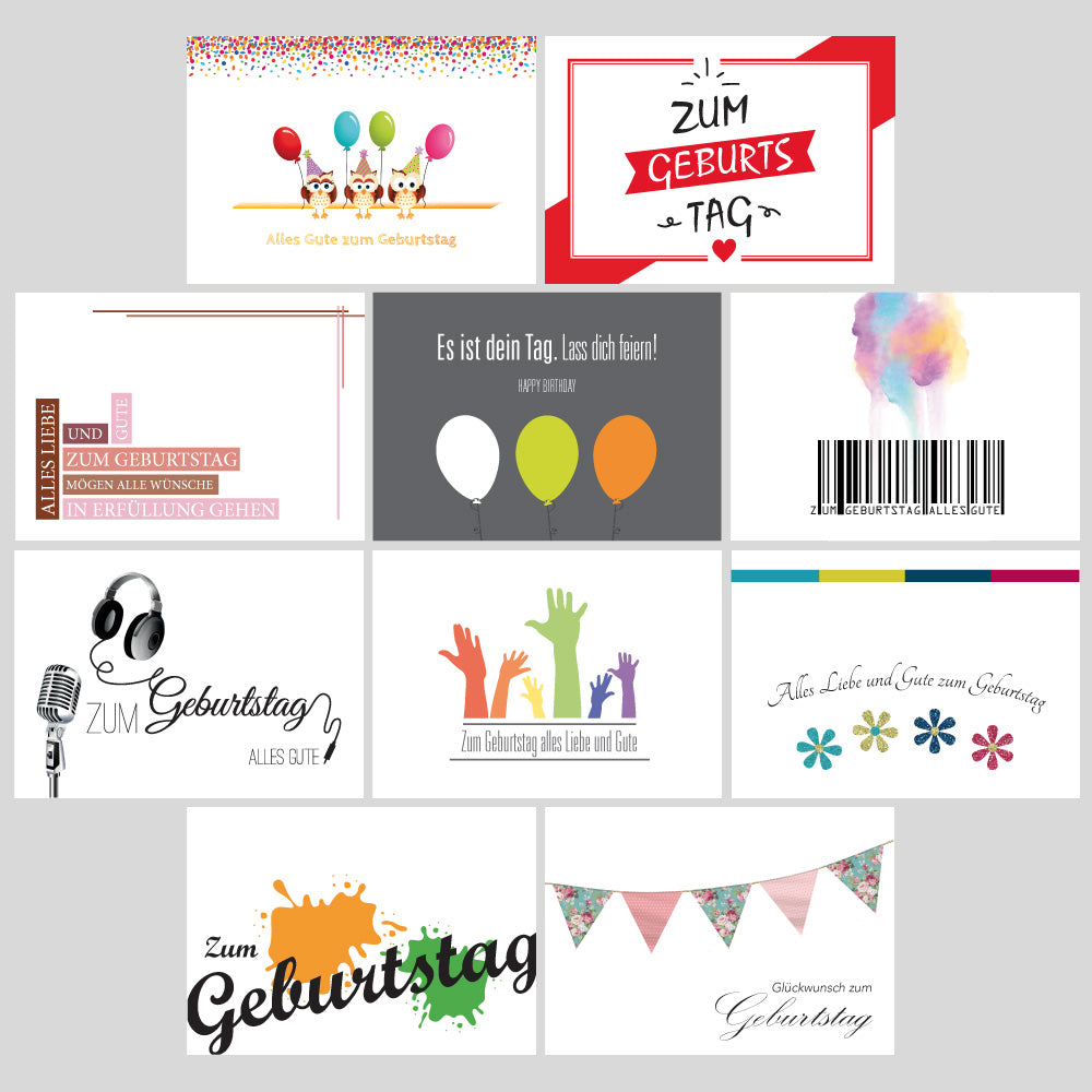 geburtstags-postkarten, a6, motiv 1, 10 verschiedene motive