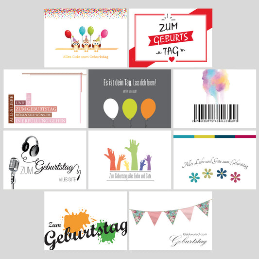 geburtstags-postkarten, a6, motiv 1, 10 verschiedene motive