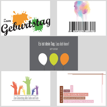 geburtstags-postkarten, a6, motiv 1, teil 2 - 5 motive