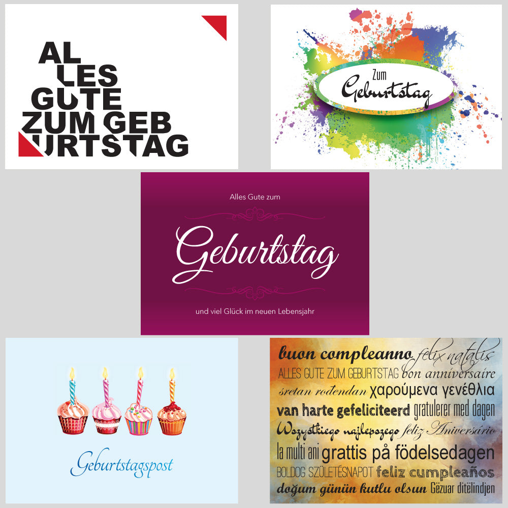 geburtstags-postkarten, a6, motiv 2, teil 2 - 5 motive