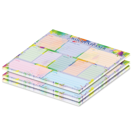 wochenplaner splash a4, querformat, bunte optik mit farbkleksen, 3er set
