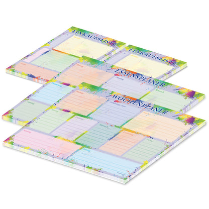 planer komplettset splash bestehend aus 1x wochenplaner splash, 1x essensplaner splash, 2x einkaufsliste splash, bunte optik