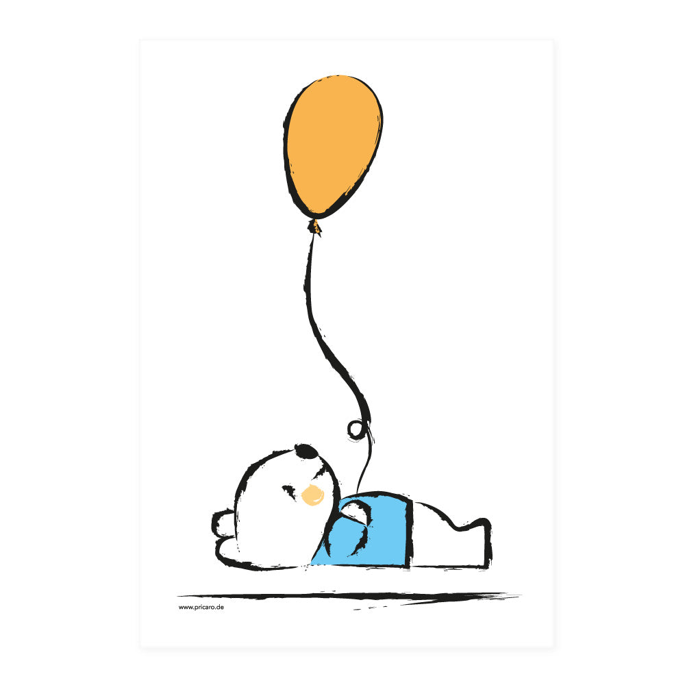 posterset "baby-boy", motiv teddybär mit luftballon, weiß-orange, blaue optik