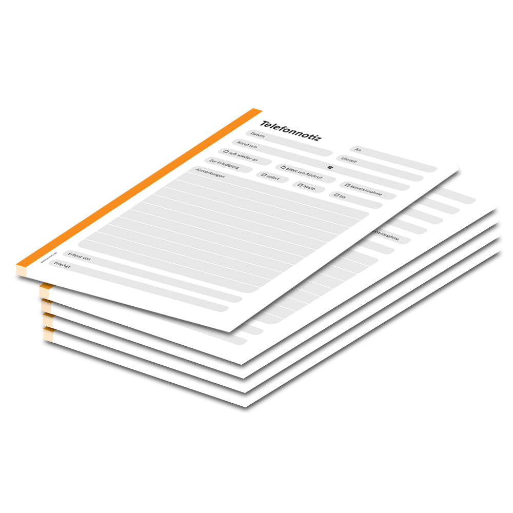 telefonnotizblock orange, ungelocht, orange-graue optik mit platz für datum, anruferinfos und anmerkungen, 5er set