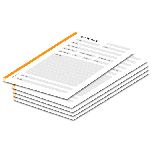 telefonnotizblock orange, ungelocht, orange-graue optik mit platz für datum, anruferinfos und anmerkungen, 5er set