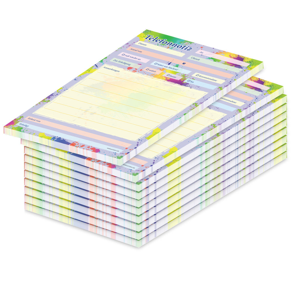 telefonnotizblock splash, bunte optik mit platz für datum, anruferinfos und anmerkungen, 10er set