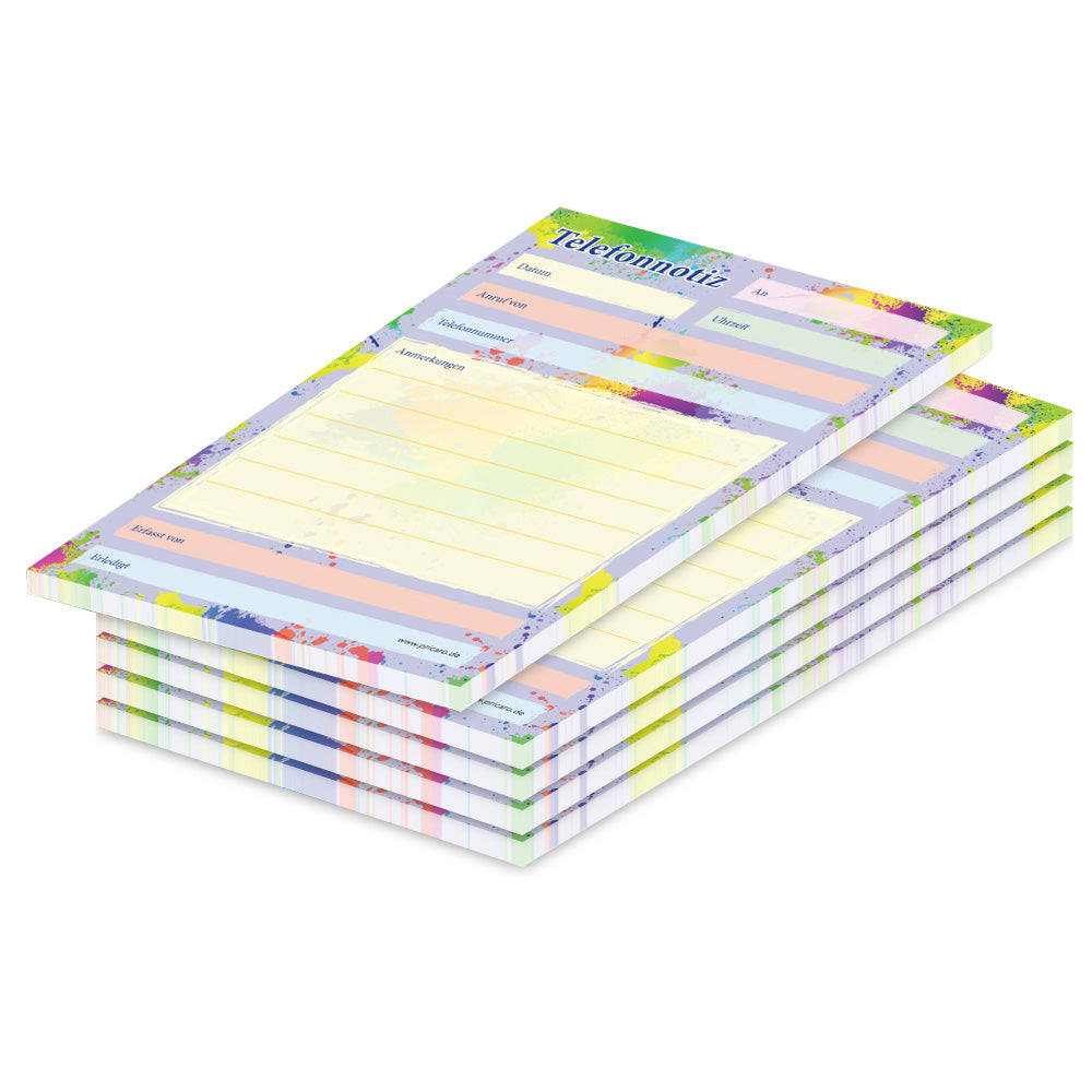 telefonnotizblock splash, bunte optik mit platz für datum, anruferinfos und anmerkungen, 5er set