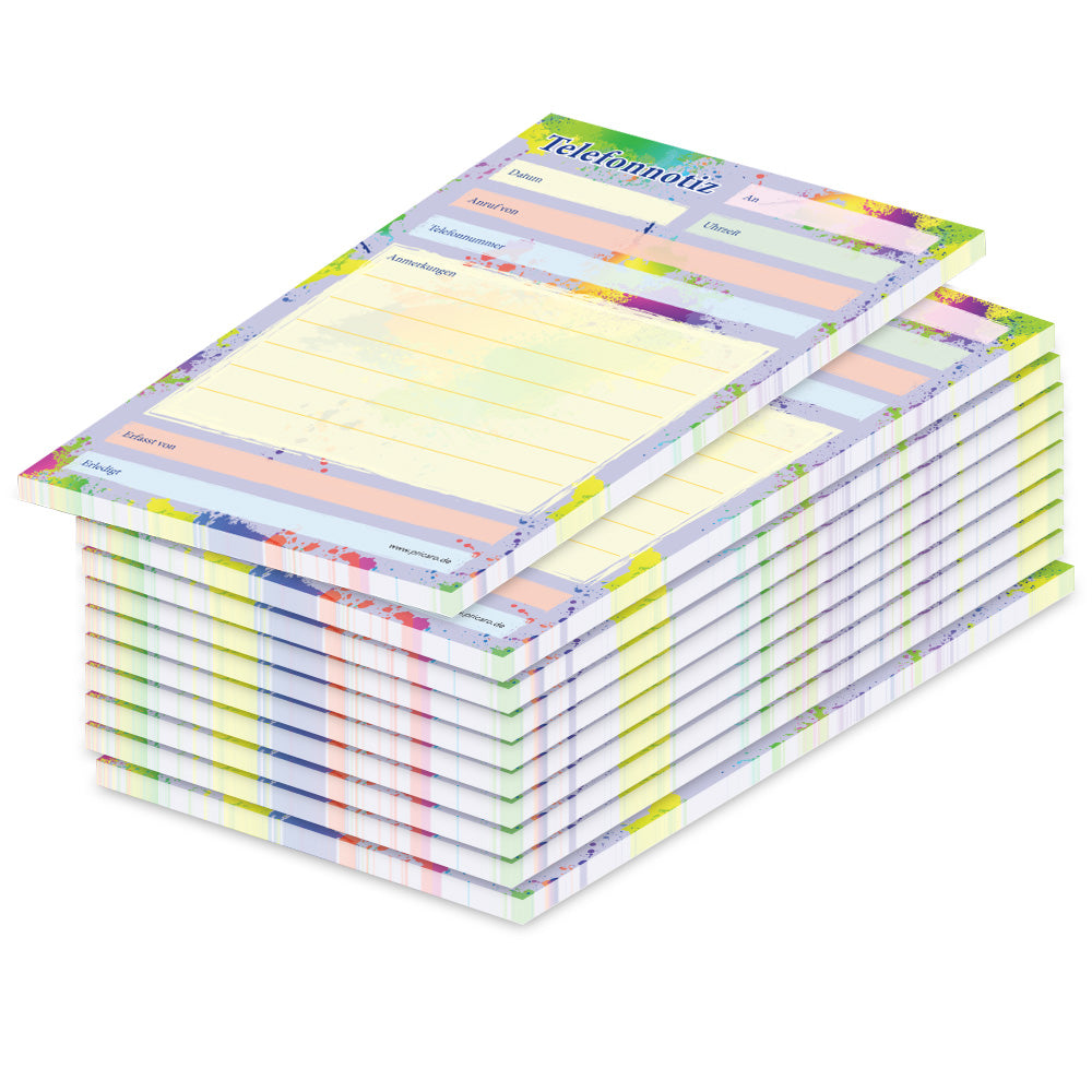 telefonnotizblock splash, bunte optik mit platz für datum, anruferinfos und anmerkungen, 10er set