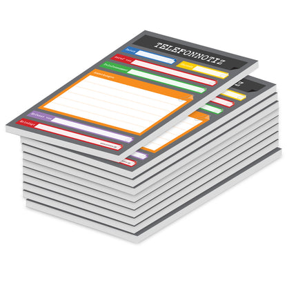 telefonnotizblock perfekt, grau-bunte optik, mit platz für datum, anruferinfos und anmerkungen, 10er set