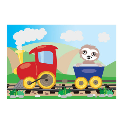 posterset "abenteuerreise",motiv faultier in eisenbahn, bunte optik