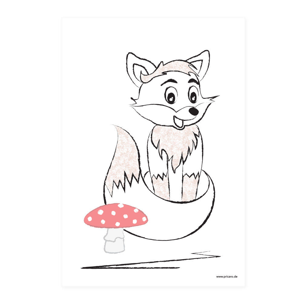 posterset "waldtiere", motiv fuchs auf weißem hintergrund