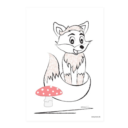 posterset "waldtiere", motiv fuchs auf weißem hintergrund