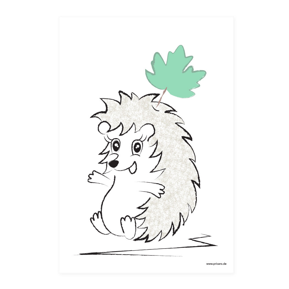 posterset "waldtiere", motiv igel auf weißem hintergrund