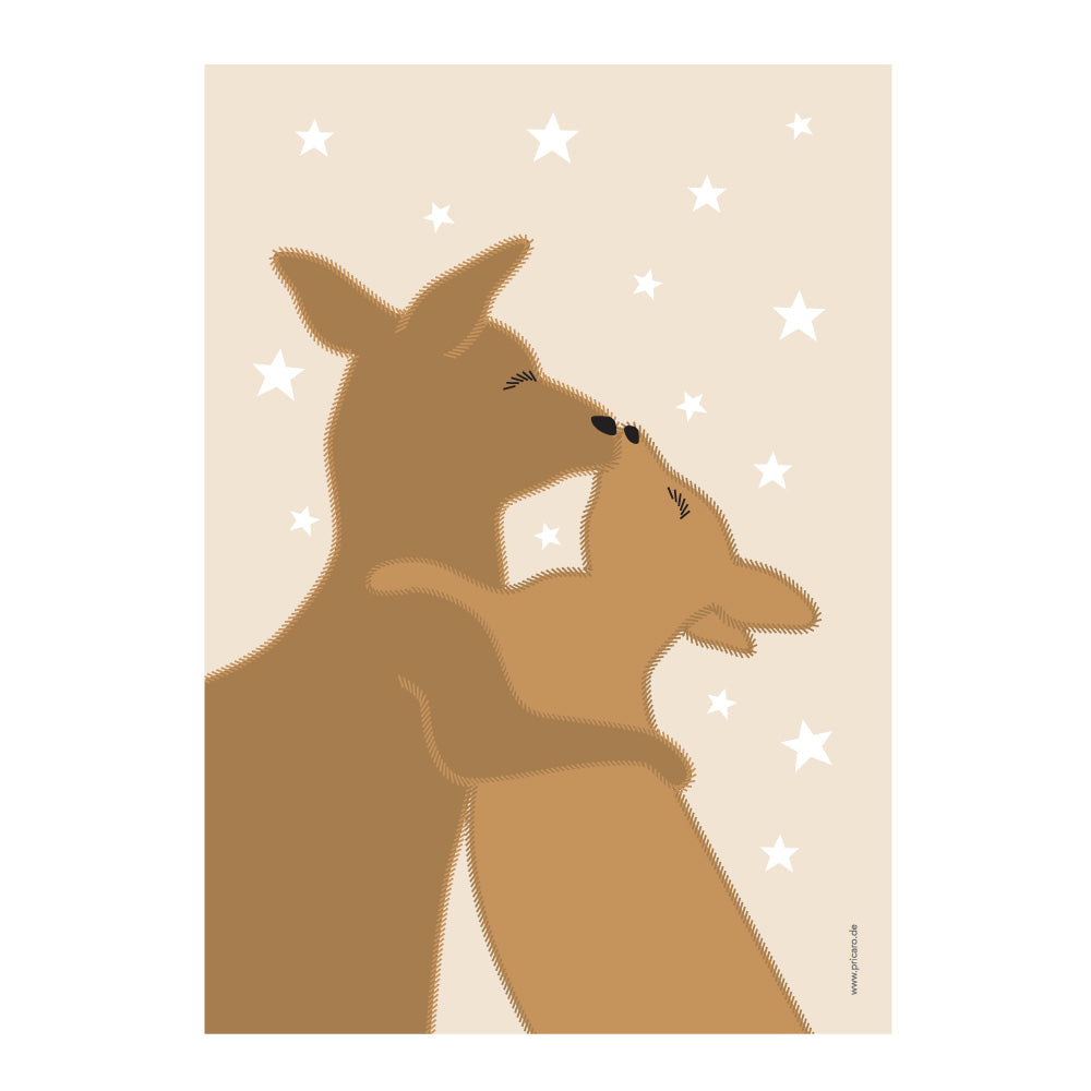 posterset "tierliebe", motiv kängurumama mit kind