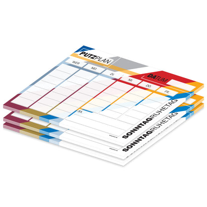 putzplan streifen, a4, bunte optik, mit spalten für tag und zuständigkeit, 3er set