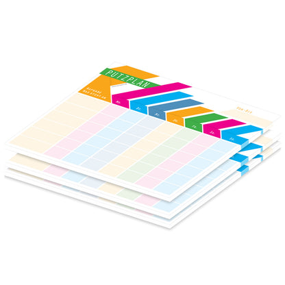 putzplan rainbow, a4, bunte optik, mit spalten für tag und aufgaben, 3er set